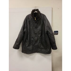 Mens Leather Motorcycle Jacket Black Fur Collar Full Zip Winter Outerwear Size L